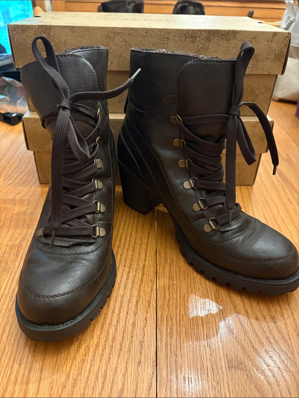 Relativity Dark Brown Lace-Up Chunky Heeled Ankle Boots